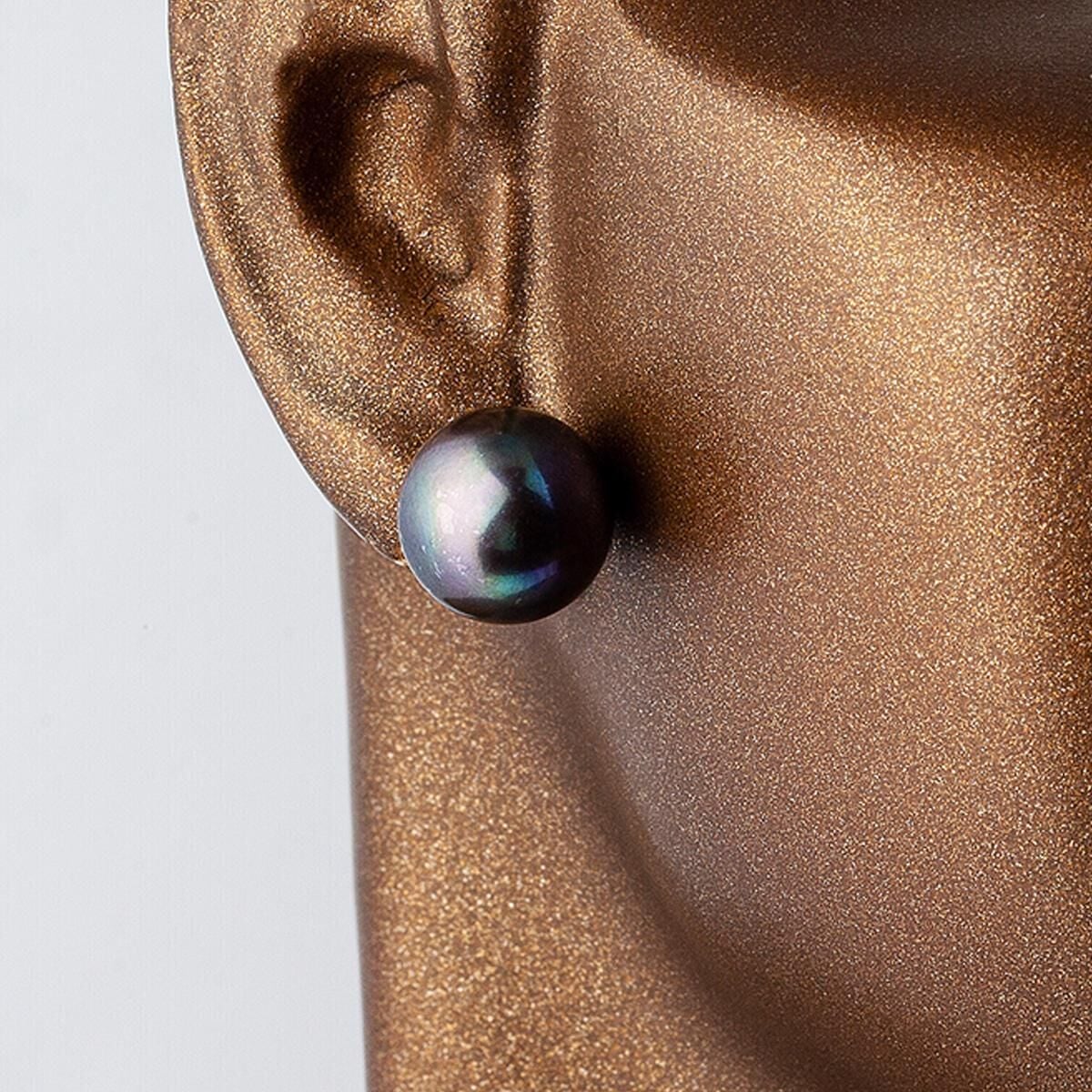 14K Yellow Gold Navy Blue Pearl Clip-On Earrings