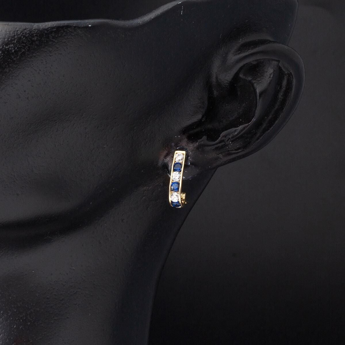 14K Yellow Gold Navy Blue Cubic Zirconia Baby Earrings