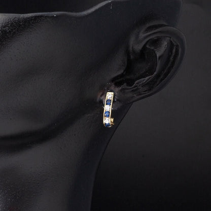 14K Yellow Gold Navy Blue Cubic Zirconia Baby Earrings