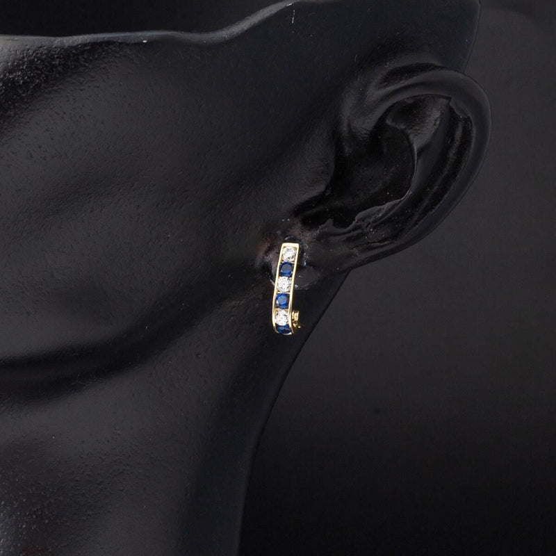 14K Yellow Gold Navy Blue Cubic Zirconia Baby Earrings