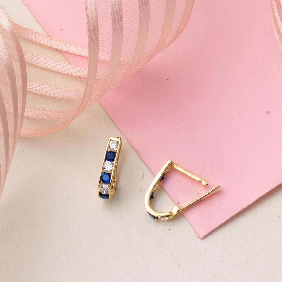 14K Yellow Gold Navy Blue Cubic Zirconia Baby Earrings