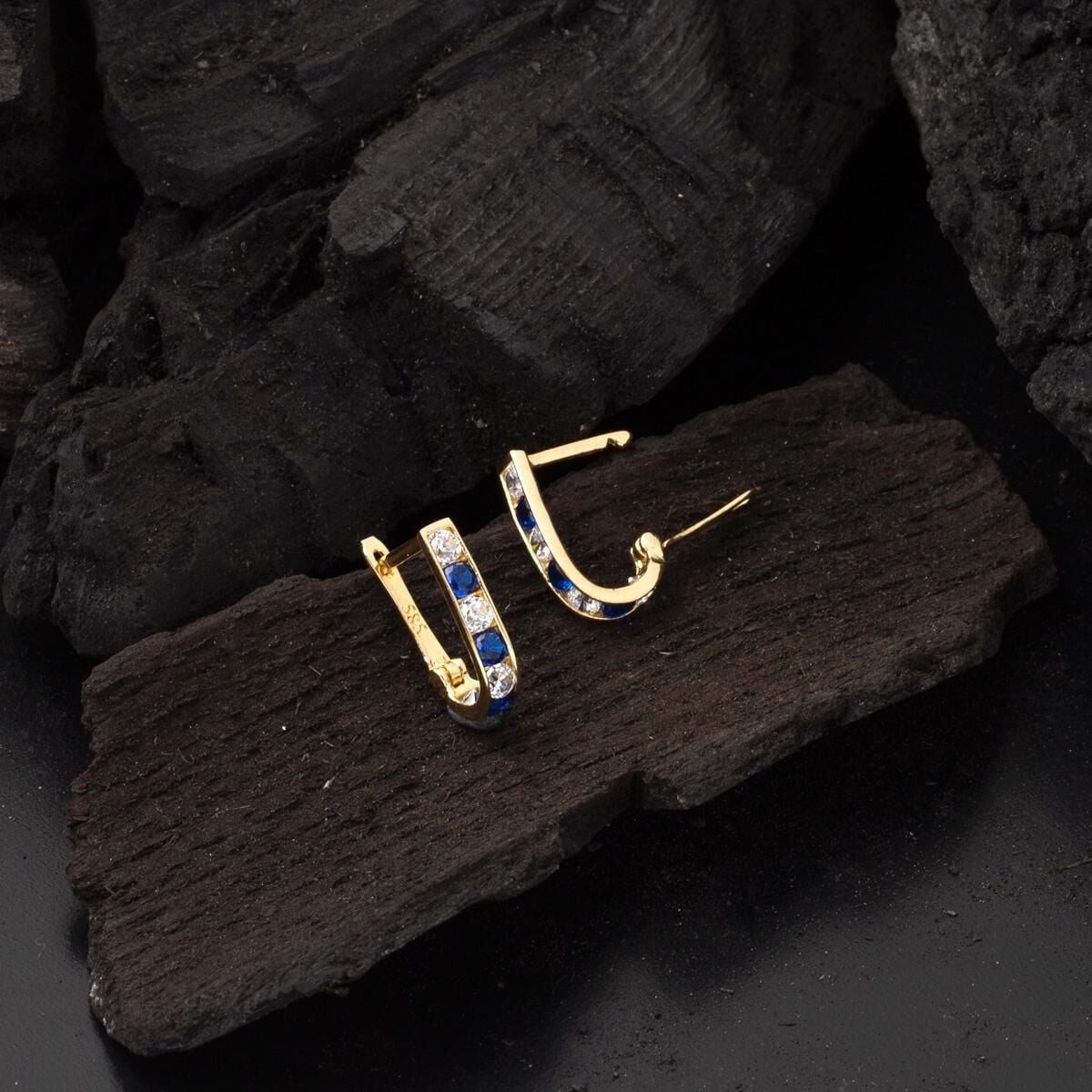 14K Yellow Gold Navy Blue Cubic Zirconia Baby Earrings