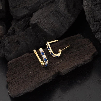 14K Yellow Gold Navy Blue Cubic Zirconia Baby Earrings