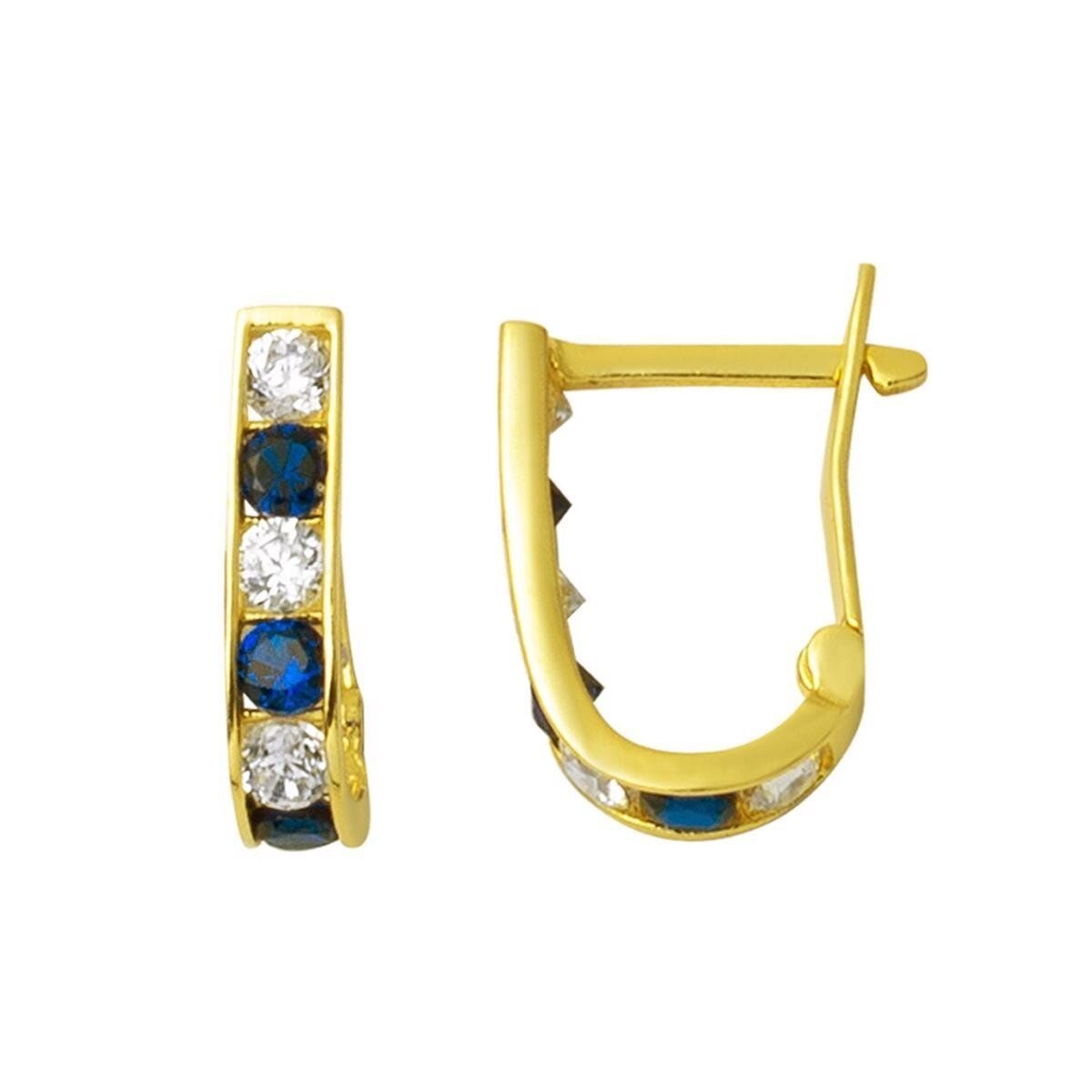 14K Yellow Gold Navy Blue Cubic Zirconia Baby Earrings