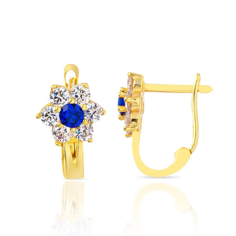 14K Yellow Gold Navy Blue Cubic Zirconia Children's Earrings (1.53 g)