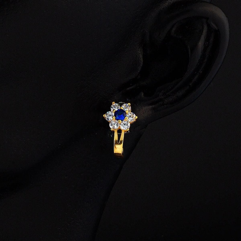 14K Yellow Gold Navy Blue Cubic Zirconia Children's Earrings (1.53 g)