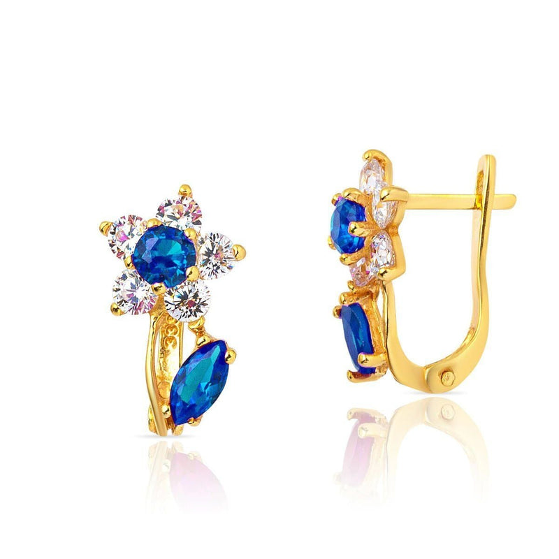 14K Yellow Gold Navy Blue Cubic Zirconia Children's Earrings