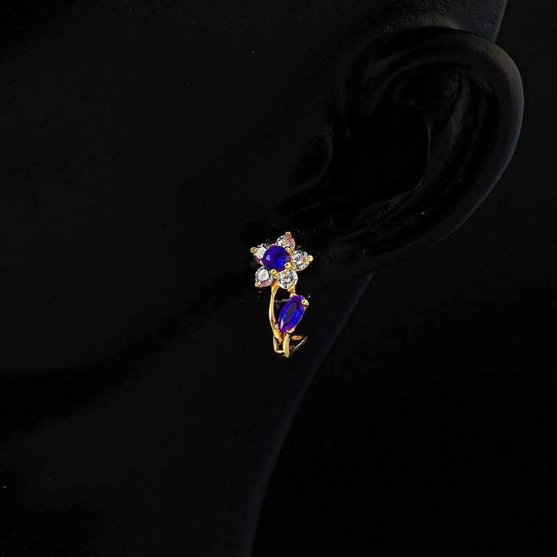 14K Yellow Gold Navy Blue Cubic Zirconia Children's Earrings
