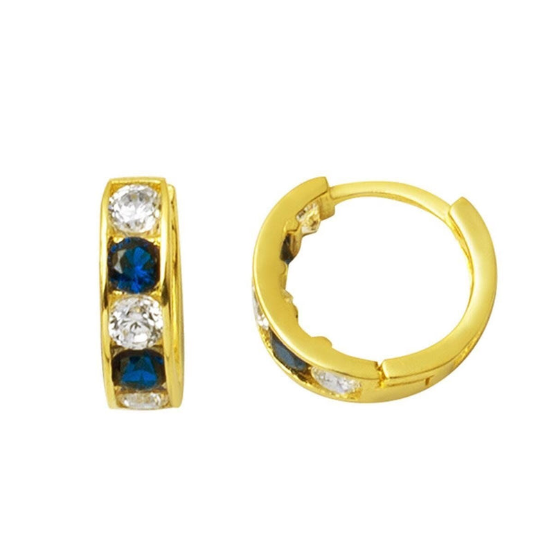 14K Yellow Gold Navy Blue Cubic Zirconia Baby Hoop Earrings