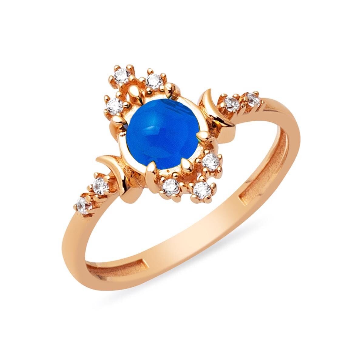 14K Rose Gold Navy Blue Cubic Zirconia Ring