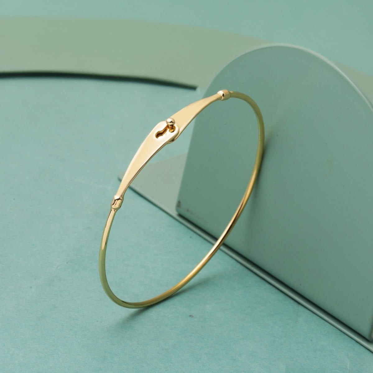 14K Yellow Gold Wishbone Thin Hinged Cuff Bangle