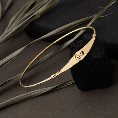 14K Yellow Gold Wishbone Thin Hinged Cuff Bangle