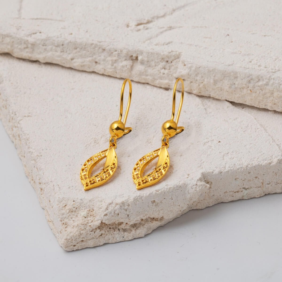 22K Yellow Gold Tulip Dangle Earrings