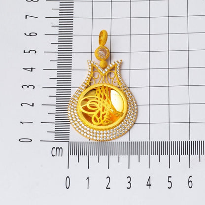 14K Yellow Gold Tulip Ottoman Tughra Cubic Zirconia Necklace (12.41 g)
