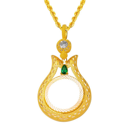 14K Yellow Gold Tulip Quarter Coin Bezel Cubic Zirconia Necklace