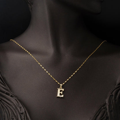 14K Yellow Gold Lettera E Initial Cubic Zirconia Necklace