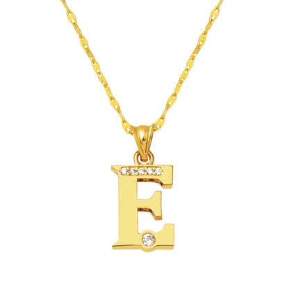 14K Yellow Gold Lettera E Initial Cubic Zirconia Necklace