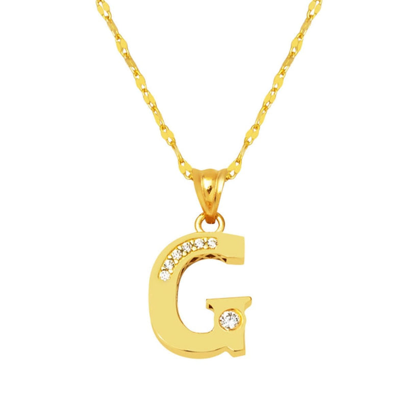14K Yellow Gold Lettera G Initial Cubic Zirconia Chain Necklace