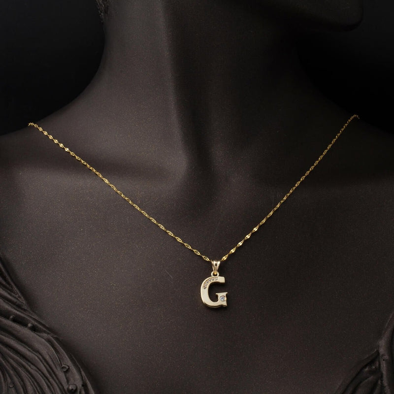 14K Yellow Gold Lettera G Initial Cubic Zirconia Chain Necklace