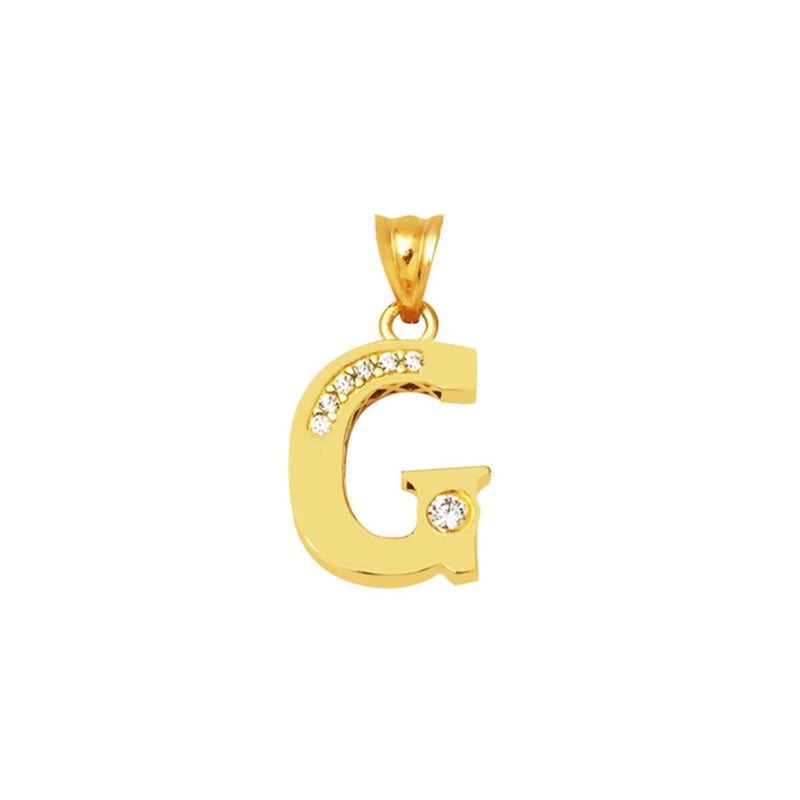 14K Yellow Gold Lettera G Initial Cubic Zirconia Necklace Without Chain