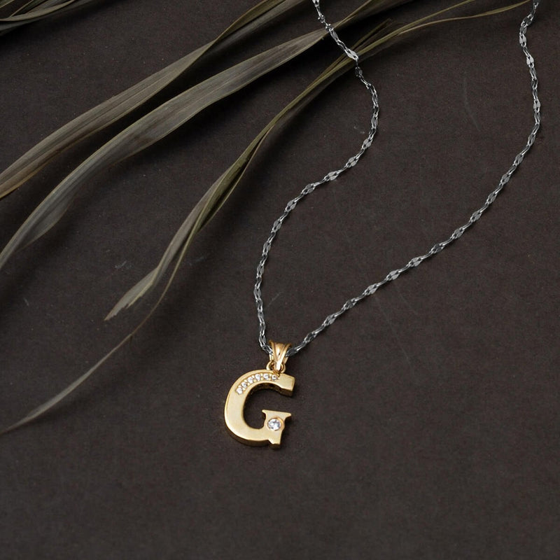 14K Yellow Gold Lettera G Initial Cubic Zirconia Necklace Without Chain