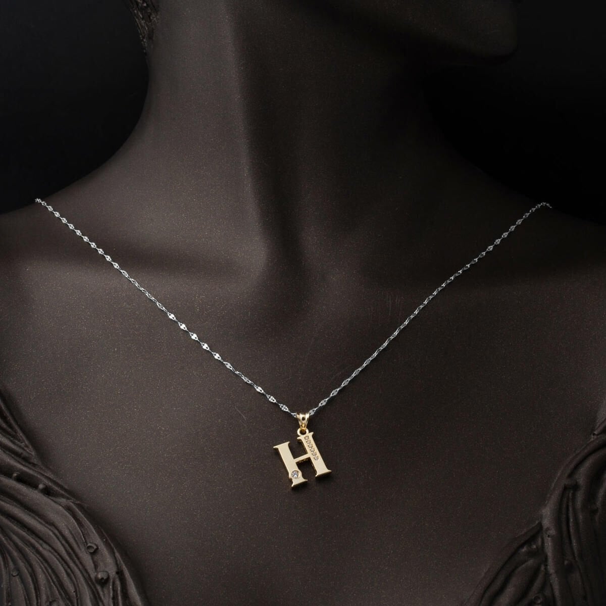 14K Yellow Gold Lettera H Initial Cubic Zirconia Pendant