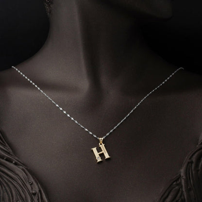 14K Yellow Gold Lettera H Initial Cubic Zirconia Pendant