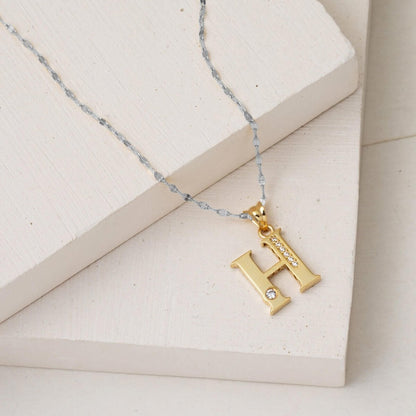 14K Yellow Gold Lettera H Initial Cubic Zirconia Pendant