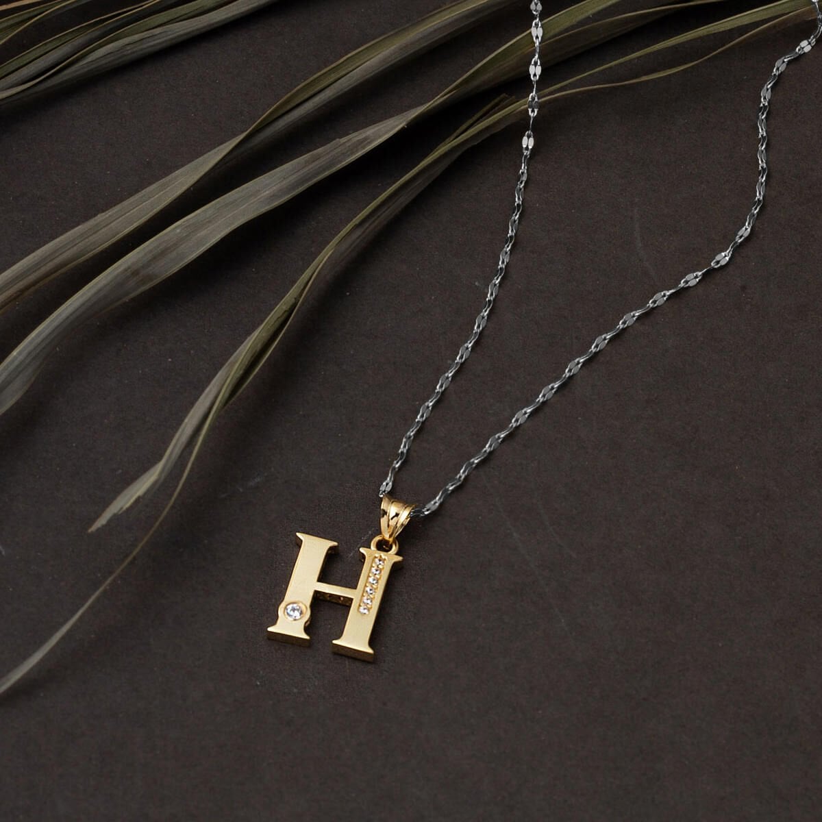 14K Yellow Gold Lettera H Initial Cubic Zirconia Pendant