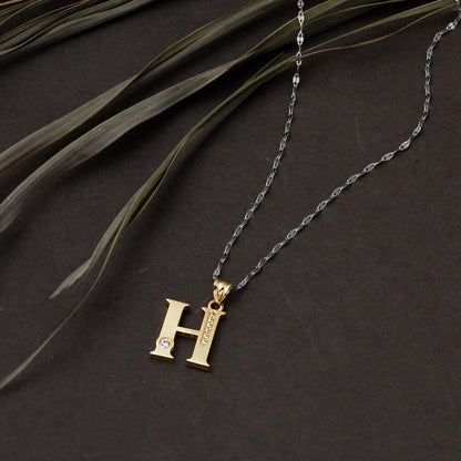 14K Yellow Gold Lettera H Initial Cubic Zirconia Pendant