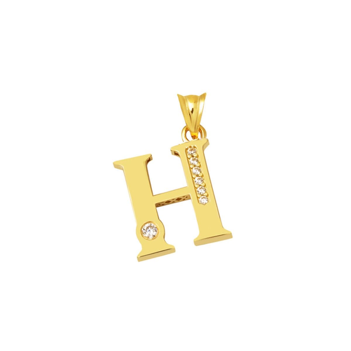 14K Yellow Gold Lettera H Initial Cubic Zirconia Pendant