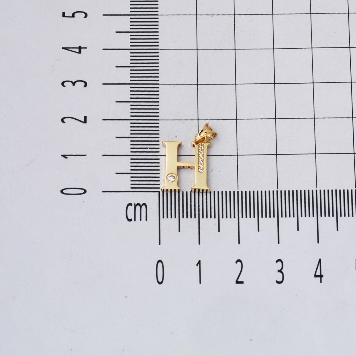 14K Yellow Gold Lettera H Initial Cubic Zirconia Pendant