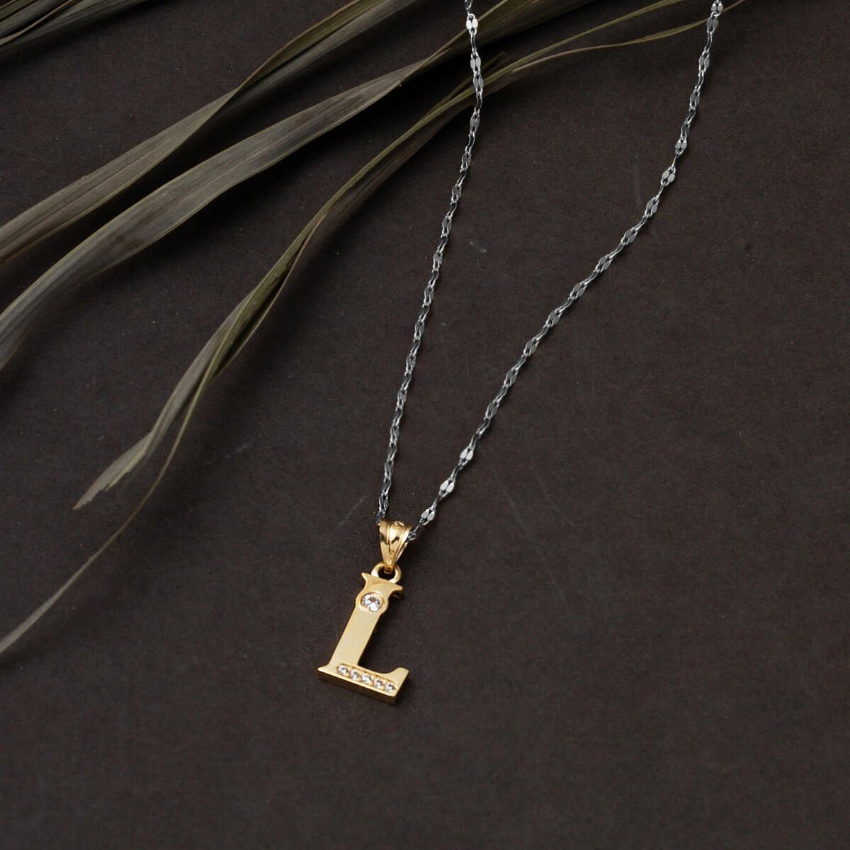 14K Yellow Gold Lettera L Initial Cubic Zirconia Pendant