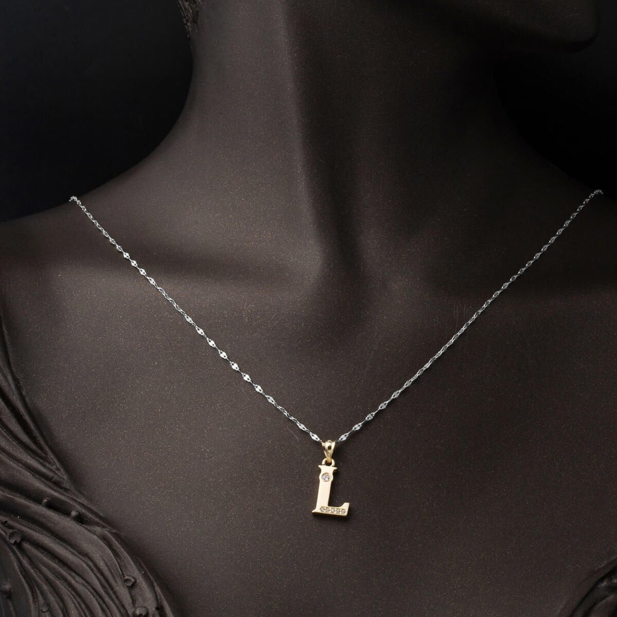 14K Yellow Gold Lettera L Initial Cubic Zirconia Pendant