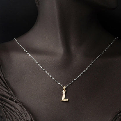 14K Yellow Gold Lettera L Initial Cubic Zirconia Pendant