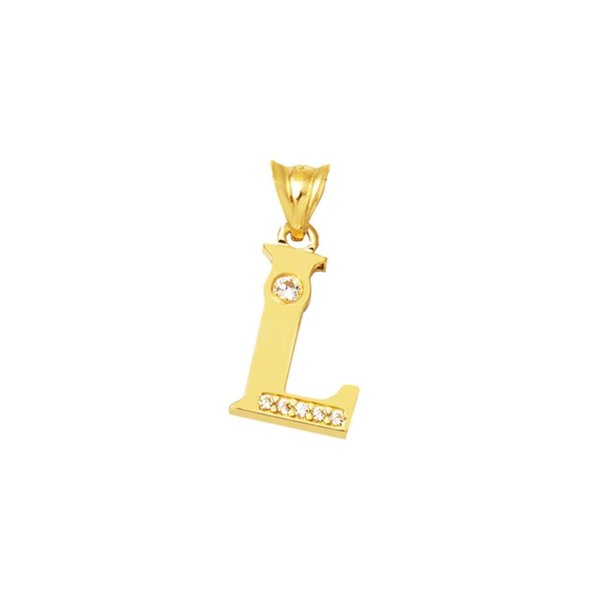 14K Yellow Gold Lettera L Initial Cubic Zirconia Pendant
