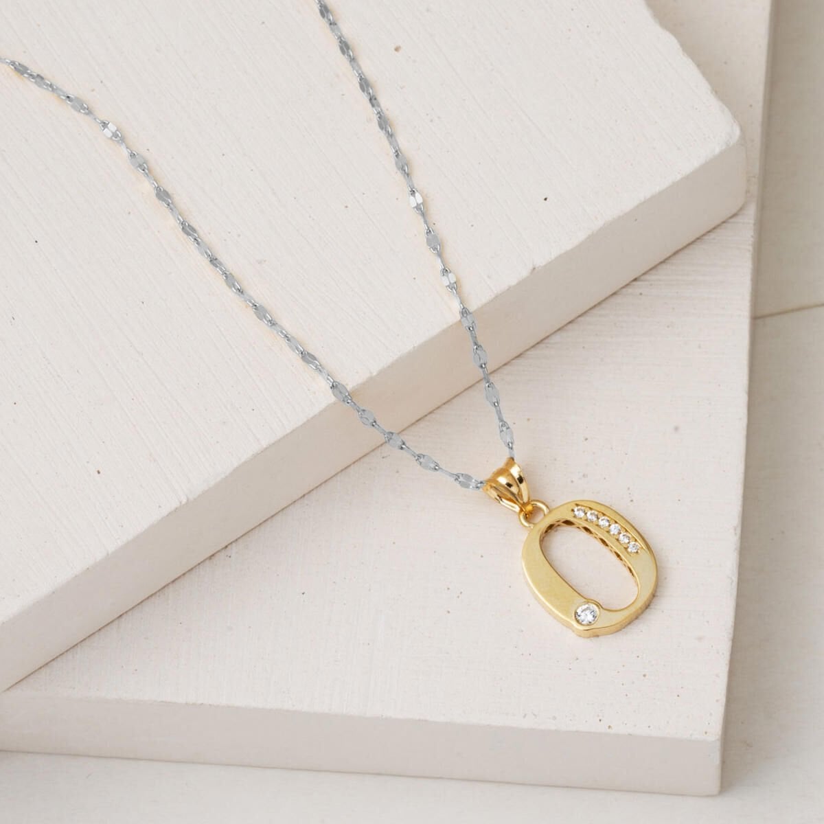14K Yellow Gold Lettera O Initial Cubic Zirconia Pendant