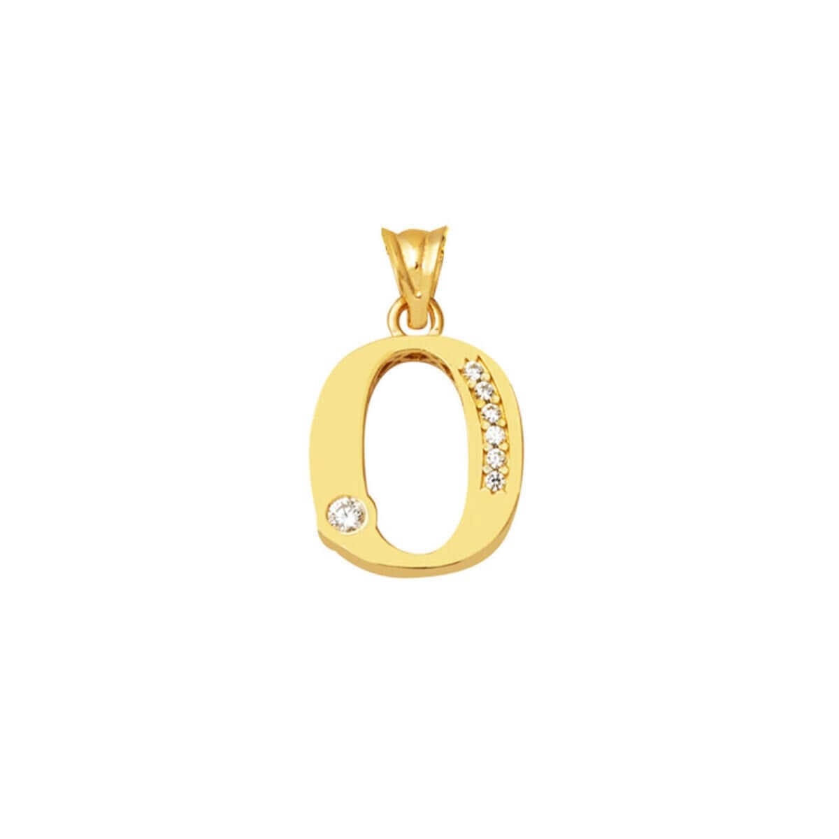 14K Yellow Gold Lettera O Initial Cubic Zirconia Pendant