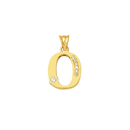 14K Yellow Gold Lettera O Initial Cubic Zirconia Pendant