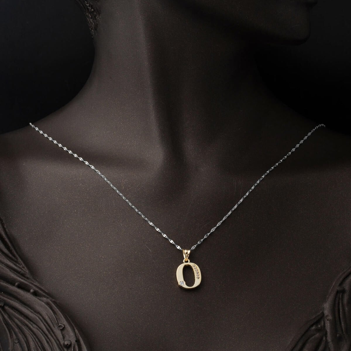 14K Yellow Gold Lettera O Initial Cubic Zirconia Pendant