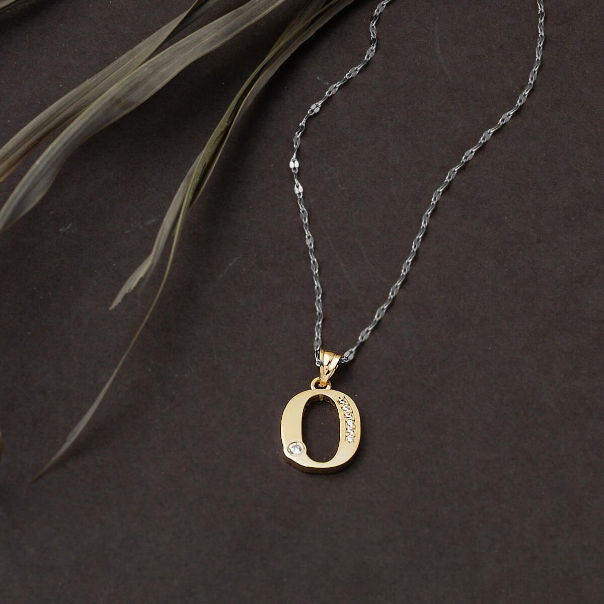 14K Yellow Gold Lettera O Initial Cubic Zirconia Pendant