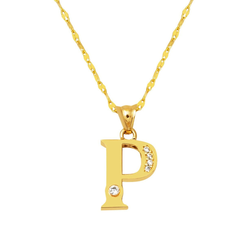 14K Yellow Gold Lettera P Initial Chain Cubic Zirconia Necklace