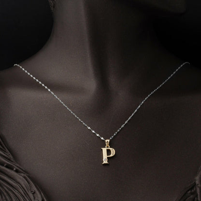 14K Yellow Gold Lettera P Initial Cubic Zirconia Necklace