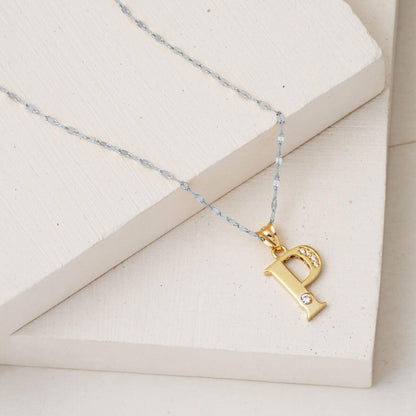 14K Yellow Gold Lettera P Initial Cubic Zirconia Necklace