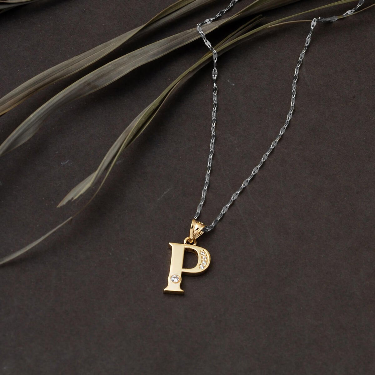 14K Yellow Gold Lettera P Initial Cubic Zirconia Necklace