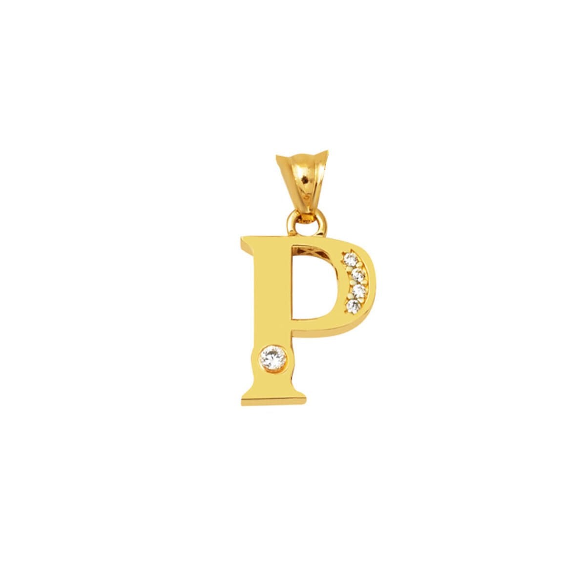 14K Yellow Gold Lettera P Initial Cubic Zirconia Necklace