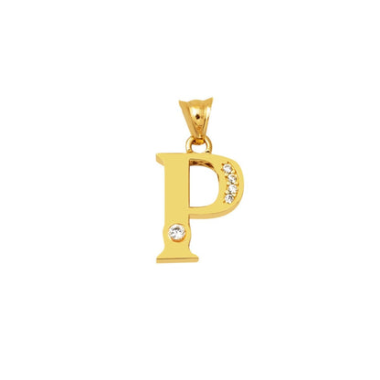 14K Yellow Gold Lettera P Initial Cubic Zirconia Necklace