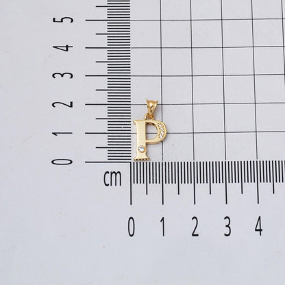 14K Yellow Gold Lettera P Initial Cubic Zirconia Necklace