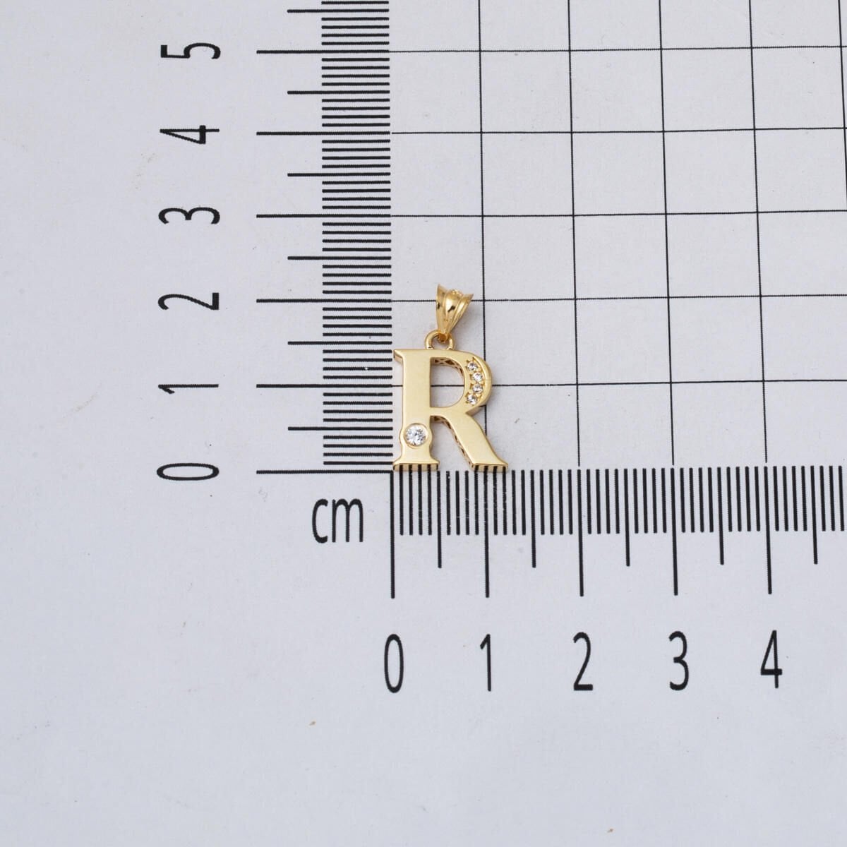 14K Yellow Gold Lettera R Initial Cubic Zirconia Pendant