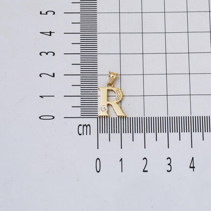 14K Yellow Gold Lettera R Initial Cubic Zirconia Pendant